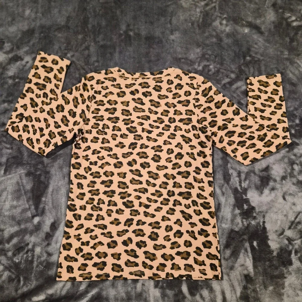 Levi's Girls Leopard Print Long Sleeve Graphic Tee Gold Logo Brown M 10-12